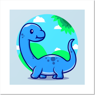 Cute Baby Brontosaurus Cartoon Posters and Art